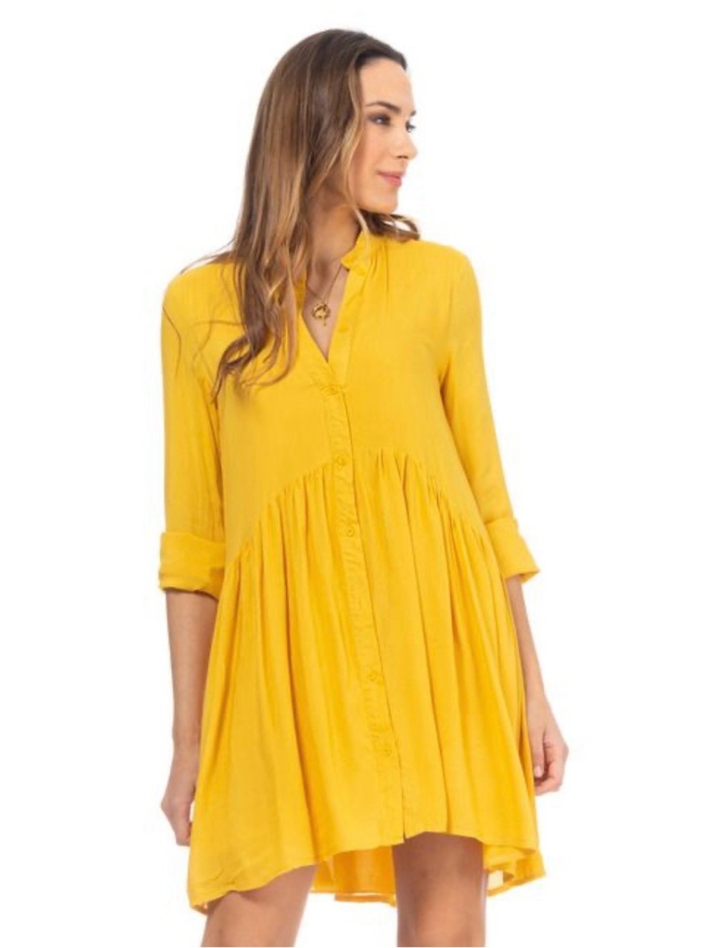 Zara Yellow Button-Front Swing Tunic